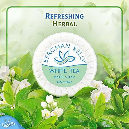 BERGMAN KELLY - Hotel Soap Bars - White Tea, 0.5 oz, 200 PK - Travel Size Luxury Bulk Amenities Bar Soap, Mini Individually Wrapped Round Soap - Small Toiletries for Airbnb, Motel, Guest Bathroom