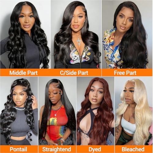 13x4 HD Lace Front Wigs Human Hair 24 Inch Natural Black Body Wave Human Hair Wig 200 Density 12A Glueless Wigs Lace Front Wigs Pre Plucked Glueless Frontal Wig for Women