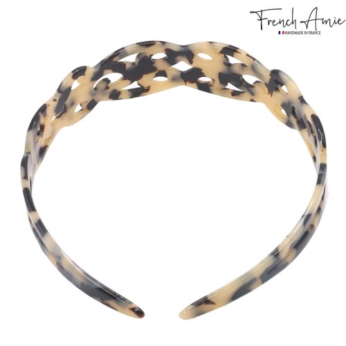 French Amie Filigree Wide 1" Celluloid Acetate Handmade Head bands Fashion Flexible Non Slip Durable Styling Women Hair Accessories, Made in France (White Tokyo)