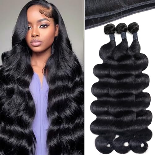 Body Wave Bundles Human Hair 22 24 26 Inch 12A Human Hair Bundles 100% Unprocessed Brazilian Virgin Hair Quick Weave 3 Bundles Deals Human Hair Extensions Natural Black