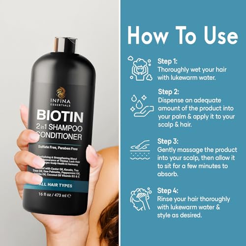 Biotin 2-in-1 Shampoo and Conditioner for Men & Women ? Hair Thickening & Strengthening Shampoo with Saw Palmetto, Keratin, Caffeine & Vitamin E ? Convenient Daily Use ? 16 fl oz