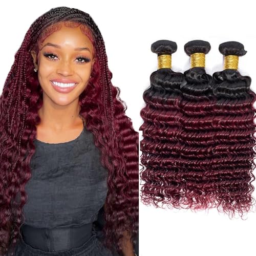 26 28 30 Inch 1b99j Red Bundles Burgundy Deep Wave Human Hair Bundle 8a Peruvian Virgin Remy Hair 3 Bundles Two Tone Burgundy Soft Hair Extensions