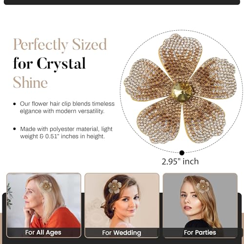 2.9 Inches Created Crystal Hibiscus Flower Hair Clips for Women | Headdress Bobby Pins Tropical Accessories for Women | Elegant Boho Braids Artificial Hawaiian Flower Clips for Woman Golden Yellow