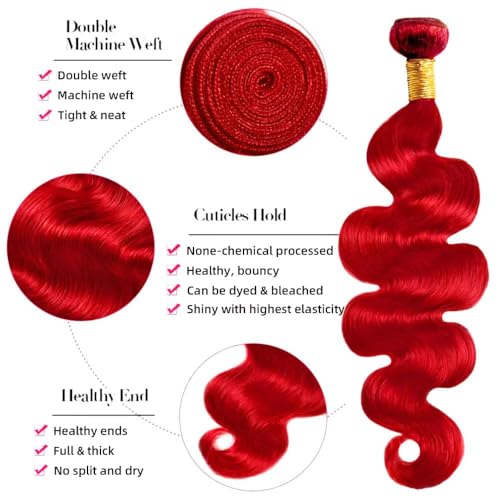 30 30 30 Inch Red Human Hair Bundles Bright Red Body Wave Bundle Peruvian Virgin Hair 3 Bundles Burgundy Body Wave Bundle Hair Weave