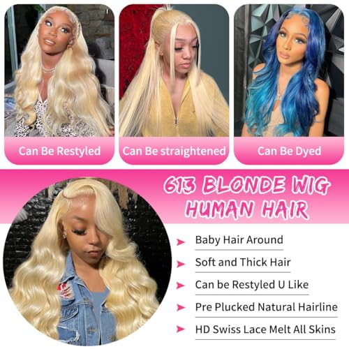 613 Lace Front Wig Human Hair Blonde Wig Human Hair Body Wave 13x4 200% Density 26 Inch Glueless HD Lace Frontal Wig for Black Women Pre Plucked Hairline