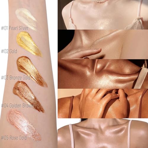 UCANBE Body Shimmer Oil - 100ml Moisturizing Glitter Oil, Waterproof Shimmering Luminizer Liquid Illuminator, Tinted Glow Bronzer (Bronze Gold)