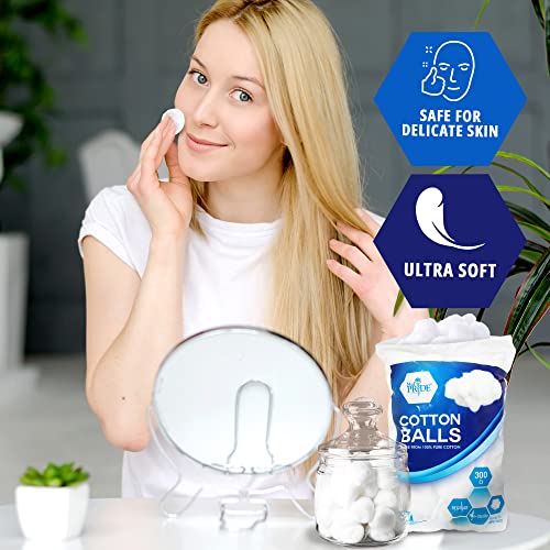 MED PRIDE Medical Cotton Balls, 100% Pure Cotton, Ultra Soft, 300 Count, for Ears, Face, Makeup Removal, Nail Polish, Lotions, Absorbent Multipurpose Use