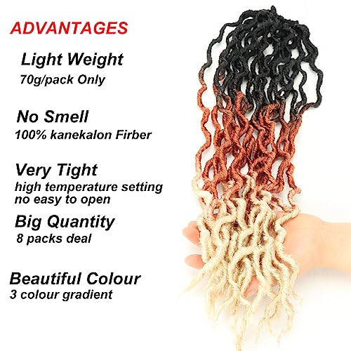 Eliza 18 Inch Wavy Gypsy Locs Ombre White Soft Locs Crochet Hair 8 Packs Goddess Faux Locs Crochet hair for Black Women African Roots Synthetic Braiding Hair Extensions(18",8 Packs, OM3T30613)