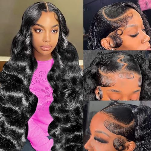 Body Wave Lace Front Wigs Human Hair 13x4 HD Transparent Lace Frontal Wigs Human Hair for Women Brazilian Virgin 180 Density Glueless Wigs Human Hair Pre Plucked with Baby Hair Natural Black 30 Inch