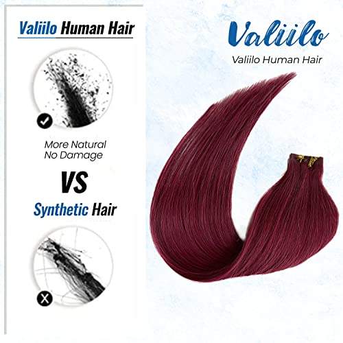 Real Hair Extensions Tape in Human Hair Extensions Burgundy Colored Hair Extensions Tape ins 20 Pieces Seamless Invisible Hair Extensions 22 inch Double Sided Tape in Remy Hair 60g for Women