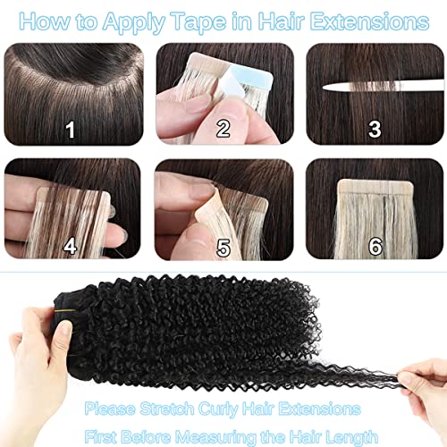 Urbeauty Tape in Hair Extensions Human Hair Black Women 40 Pcs Seamless Kinky Curly Tape on Hair Extensions with Invisible Tape Attached Semi Permanent Tape on Natural Hair