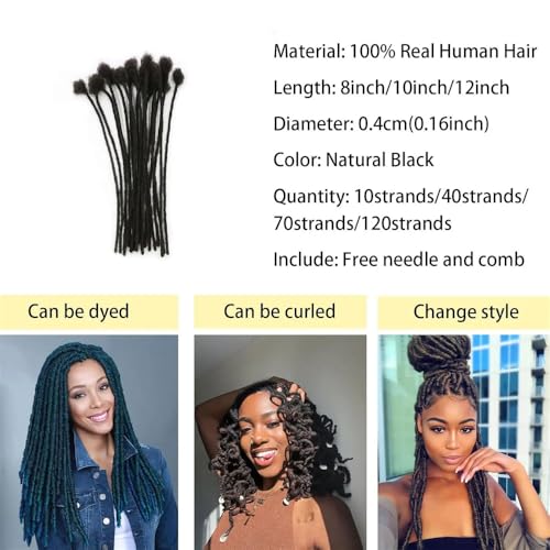 Long Loc Extensions Human Hair Dreadlock Extensions Dreads Extensions for Men Women 0.4 cm 16 Inch 60 Strands Handmade Permanent Locs Extension Natural Black Locs Hair Extensions Can be Dyed Bleached
