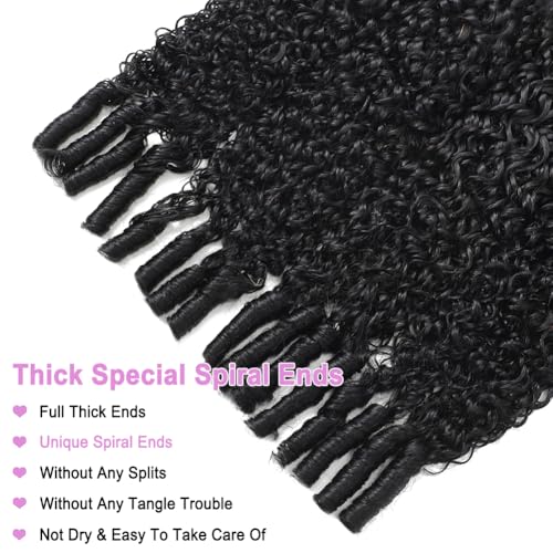 Seekomi Human Hair Burmese Curly Bundles 16 18 20 22 Inch 100% Virgin Water Curly 4 Bundles Human Hair with Spiral Ends Double Weft Quick Weave for Women, Natural Black Color, 400g