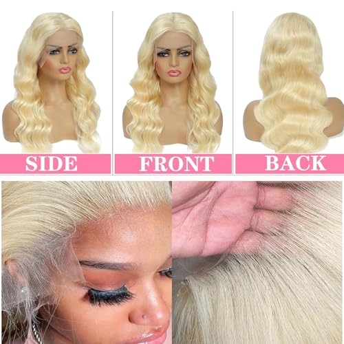 13x4 Lace Front Wig Human Hair 28 Inch Body Wave Blonde Wig, Heat Resistant, Lace Front, Natural, Wavy, Contemporary, Female, Wig, Wigs