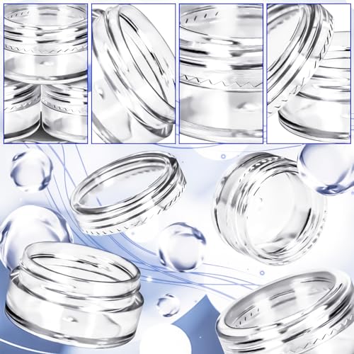 MotBach 100 Pcs 5g Empty Plastic Containers with Clear Lids,Mini Makeup Sample Containers, Small Sample Pot Jars Round Cosmetic Jars with Mini Spatulas for Liquid Sample Powder Creams Lotions