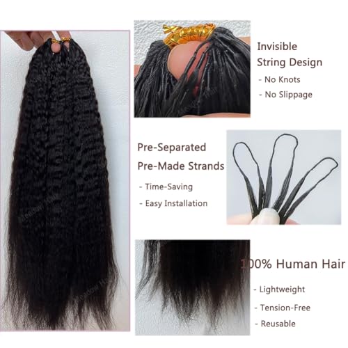 Kinky Straight Knotless Pre Separated Crochet Human Hair Extensions Pre Looped Braids Bundles With Threading Burmese Virgin Human Hair for Braiding Micro Link Meadow Hair 18inch 120g