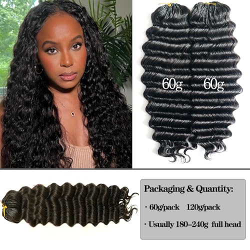 Deep Wave Curly Crochet Hair Extensions Knotless Pre-Separated Feather Crochet Real Human Hair for Women Reusable Micro Twists with String Fullness Curly Human Hair Extensions 18inch 120g