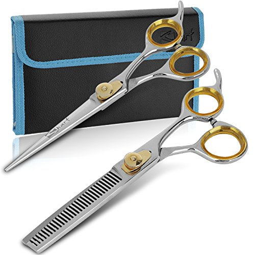SHARF Gold Touch Barber Kit 6.5 Inch Straight Shears and 6.5 Inch, 30-Tooth Thinning Shears 440C Japanese Stainless Steel Professional Barber Scissors for Men and Women