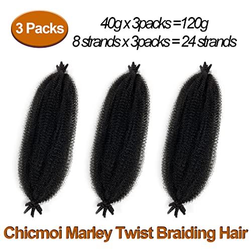 Marley Twist Braiding Hair 16 Inch Springy Afro Twist Hair 3 Packs Kinky Twist Hair for Braiding 1B Black Spring Twists Hair Curly Braiding Hair Extension for Black Women