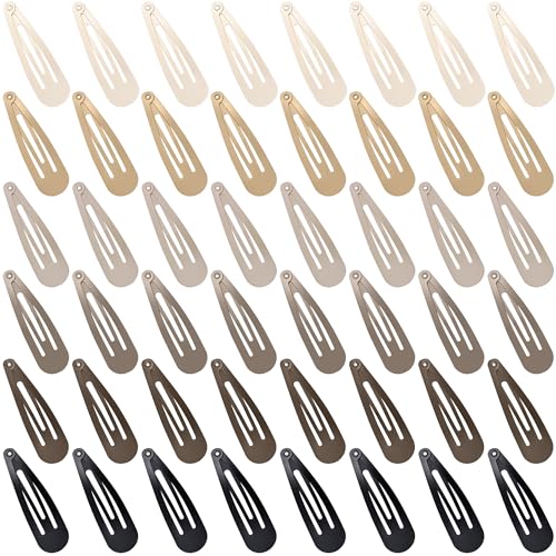 48 PCS Small Metal Barrettes For Women Non Slip Water Drop Snap Clips For Thick Thin Fine Hair Classic Accessories,Black Brown Beige,1.97 x 0.5 In