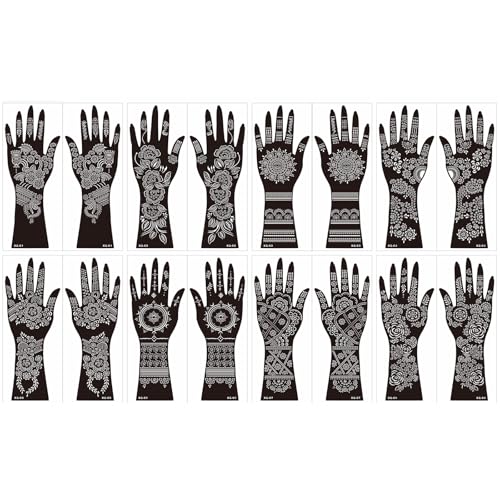 Large Henna Tattoo Stencil Kit,8 Sheets Henna Tattoo stickers for Hand Forearm Glitter Airbrush Diy Tattooing Template, Indian Temporary Tattoo Stickers for Women Girls