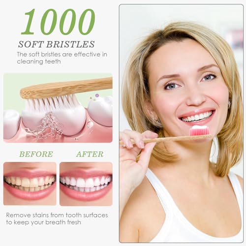 Navona 30 PCS Bamboo Toothbrushes, BPA Free Soft Bristles Toothbrush for Adults, Box of Two Kids Bamboo Toothbrushes Pack, Eco-Friendly Natural Wooden Toothbrush Bulk