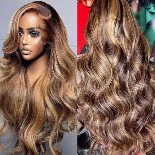 360 Lace Front Wigs Human Hair Full Lace Human hair Wigs Ombre Lace Frontal 180 Density 4/27 Colored Honey Blonde 360 HD Transparent Wigs for Black Women (ombre, 24 Inch)