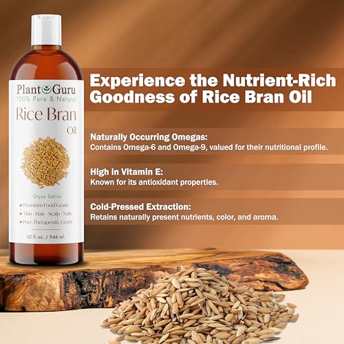 Plant Guru Rice Bran Oil 8 fl. oz. ? 100% Pure & Natural Carrier Oil for Skin, Face, Body, and Hair Moisturizing. Great for DIY Creams, Lotions, and Lip Balms.