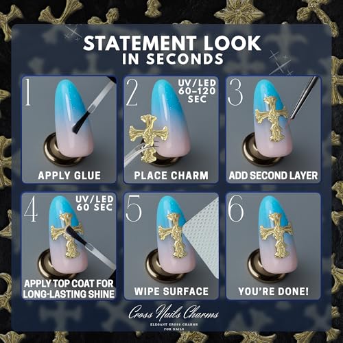 Gold Cross Nail Charms ? 100 Pcs Set Gold Nail Charms and Gems in Acrylic & Metal Alloy, Durable 3D Cross Shapes for Trendy & Artistic Designs ? Easy-to-Apply Accessories for Eye-Catching Manicures