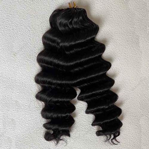Deep Wave Crochet Human Hair Extensions Brazilian Virgin Feather Human Hair Bundles Pre Separated Braiding Hair Pre Looped for Boho Braids For Black Women Walnut Hair Natural Color 18inch 120g