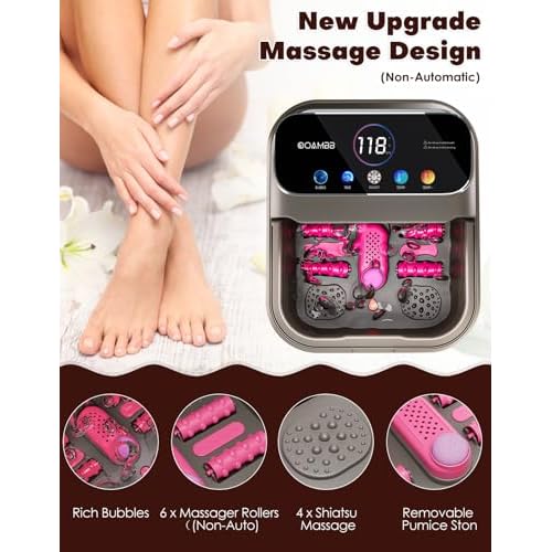 Collapsible Foot Spa with Heat, Bubble,Temp Control,Remote Control, Color Touch Screen Foot Bath Massager with 6 Massage Rollers,Foot Soaking Tub,Pedicure Foot spa for Stress Relief (Deep Grey)