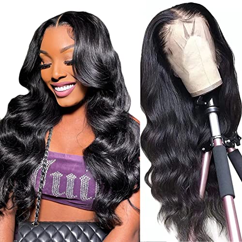 Lace Front Wigs for Black Women Human Hair Body Wave 28 Inch 13x4 Glueless Lace Front Wigs Body Wave Lace Frontal Wigs Human Hair HD Lace Pre Plucked with Baby Hair Brazilian Wigs Virgin Human Hair 180% Denisty Natural Color