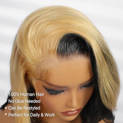 Yolissa Honey Blonde Wig Human Hair Short Blonde Wig Straight Wigs Human Hair 13x4 Lace Front Wigs Glueless Wigs Pre Plucked Pre Cut Wig For Women 14in