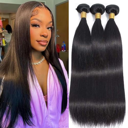 Straight Bundles Human Hair 20 22 24 Inch 300g/pack 12A Brazilian 3 Bundles for Women Double Weft Black Color