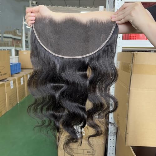 13x6 HD Lace Frontal Only, 0.10 mm Ultra-thin Invisible Lace Human Hair Frontal Pre Plucked Natural Hairline Natural Color (20 Inch)