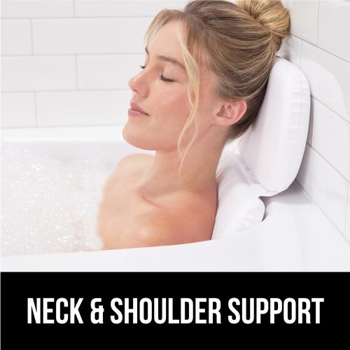 GORILLA GRIP Bath Pillow for Tub, Improved Suction Cups, Luxury Bathtub Pillows, Headrest for Neck and Back Support, Relaxing Home Spa, Hot Tubs and Bathroom Essentials, Gifts for Women, 3 Panel White