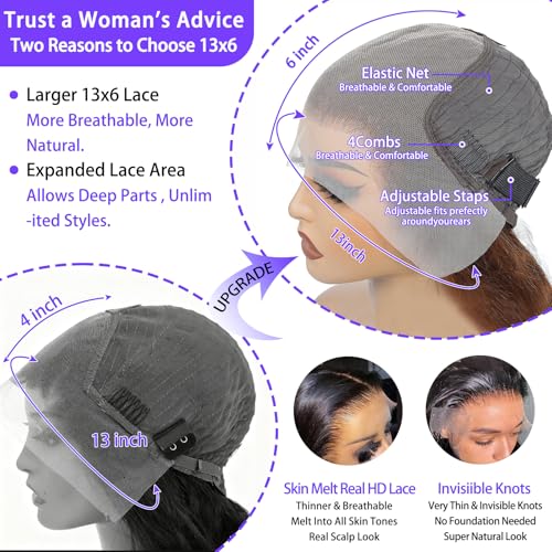 A8 Chocolate Brown Human Hair Wig 200 Density 13X6 Body Wave Lace Front Wigs Human Hair HD Frontal Wigs Pre Plucked Glueless Brown Lace Front Wig for Women 26 Inch