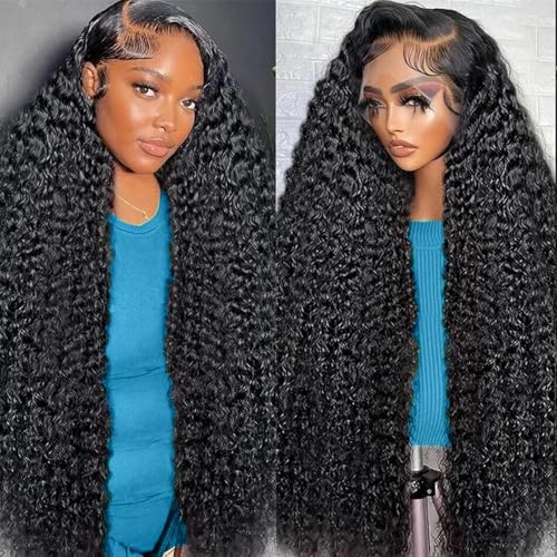 13x6 Lace Front Wigs Human Hair 210 Density HD Transparent Frontal Wigs Water Wave Wigs for Women Curly Lace Frontal Wet and Wavy Human Hair Wig Pre Plucked with Baby Hair 24Inch