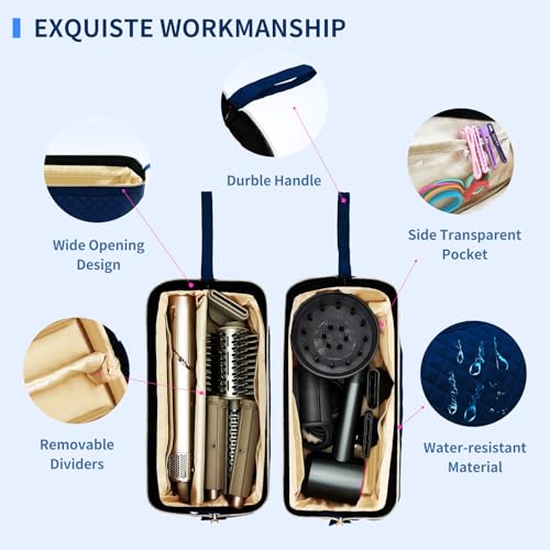 Hair Tools Travel Bag for Shark Flexstyle, Portable Shark Hair Dryer Case, Waterproof Dustproof Shockproof Flat Curling Iron Travel Organizer, Blue