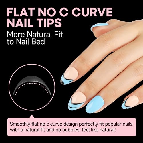 UNA GELLA Almond Gel Nail Tips Short: Half Cover Almond Shape Nail Tips Matte 216pcs Clear Gelly Tips for Saving Nail Extension DIY Nail Art, Self-handle 12Sizes