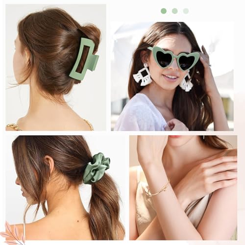 DEEKA 5 Pcs Bridesmaid Proposal Bag Set Gift Clear Makeup Toiletry Bag Bachelorette Party Favors Sunglasses Hair Claw Clips Scrunchies Knot Bracelets Bridal Wedding Party Gifts (Sage Green)