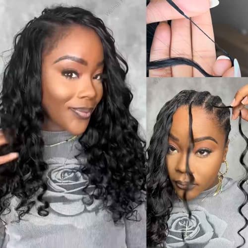 Deep Wave Crochet Human Hair Extensions Brazilian Virgin Feather Human Hair Bundles Pre Separated Braiding Hair Pre Looped for Boho Braids For Black Women Walnut Hair Natural Color 18inch 120g