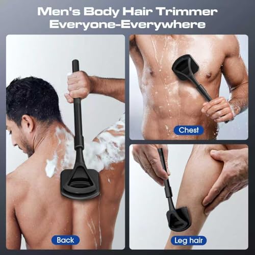 ZOMU Back Shavers for Men:Back Hair Shaver and Body Shavers for Men with Safety Blade Technology & Ergonomic DIY Long Handle, Wet or Dry Shaving-Black(Replaceable 8PCS 3.5inch Blades Included)