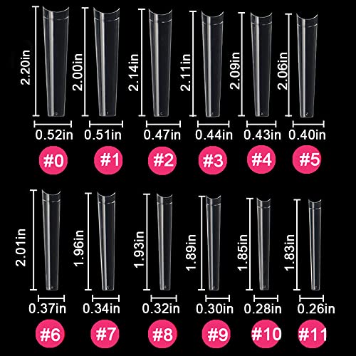 No C Curve 3XL Long Coffin Nail Tips, 420pcs Clear Acrylic Coffin Shape SWETIDY Flattened Half Cover False Nails for Salon&Home DIY French ABS Nail Art Tips,12 Sizes
