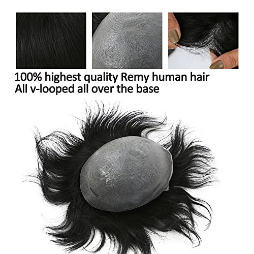Men toupee Toupee for Men 0.06mm Ultra Soft Transparent Thin Skin All V-looped Natural Hairline Mens Hairpieces European Virgin Human Hair Systems Wigs 8x10 inches (#7 Lightest Brown Color)