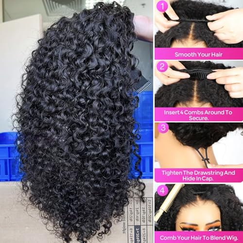BLG Burmese Water Wave Half Wig Human Hair 250% Density 15A Messy Curly Human Hair Invisible Hairline 3 In 1 Half Wigs 22 Inch Quick Install Wear and Go Drawstring Wig Beginners Friendly Glueless Wigs