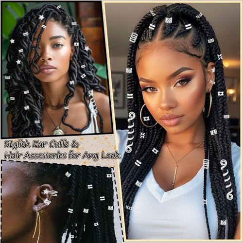 Vaikby 103PCS Silver Hair Jewelry for Braids Accessories, Hair Cuffs & Rings, Loc Jewelry for Black Women, Metal Silver Hair Accessories, Braid Decorations, Hair Charms for Dreadlocks and Braiding