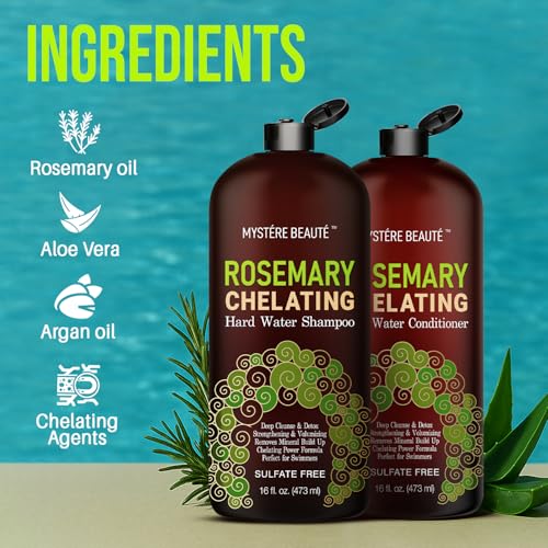 MYST?RE BEAUT? Rosemary Chelating Shampoo and Conditioner Set ? Sulfate Free Hard Water Hair Care with Biotin, Keratin & Tea Tree ? Clarifying & Strengthening Duo for Hair Growth ? 16 oz Each