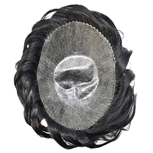 LOVIN HAIR Toupee for Men Hair Replcement System Mens Toupee Full Poly Thin Skin Human Hair Piece All PU Injection Toupee Hair Systems (1# Jet Black, 8''X10'')