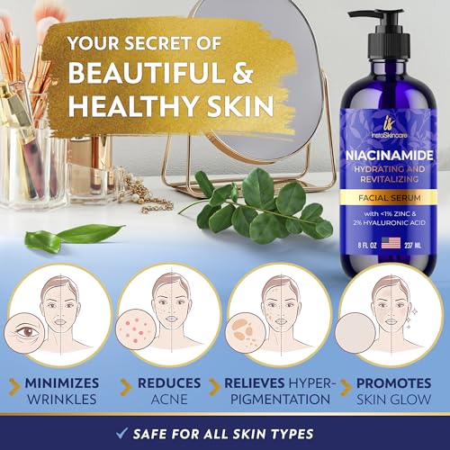 Niacinamide Serum 8Oz for Face 10% with Zinc 1% Vitamin B3 Brightening Serum for Tone, Texture